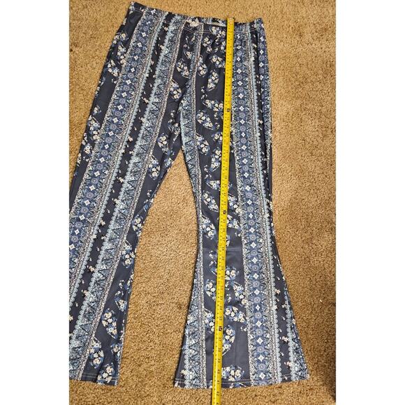 Blue & White Boho Festival Hippie Flare Pants Retro Stripe & Floral Print Sz XXL - Picture 8 of 8